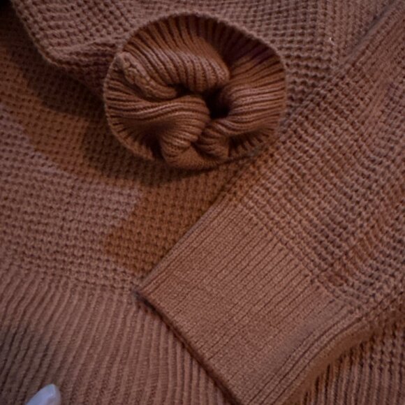 NWT XXL Gorgeous Loose Waffle Knit Oversized Cowl Neck Sweater Burnt Orange - Picture 5 of 10
